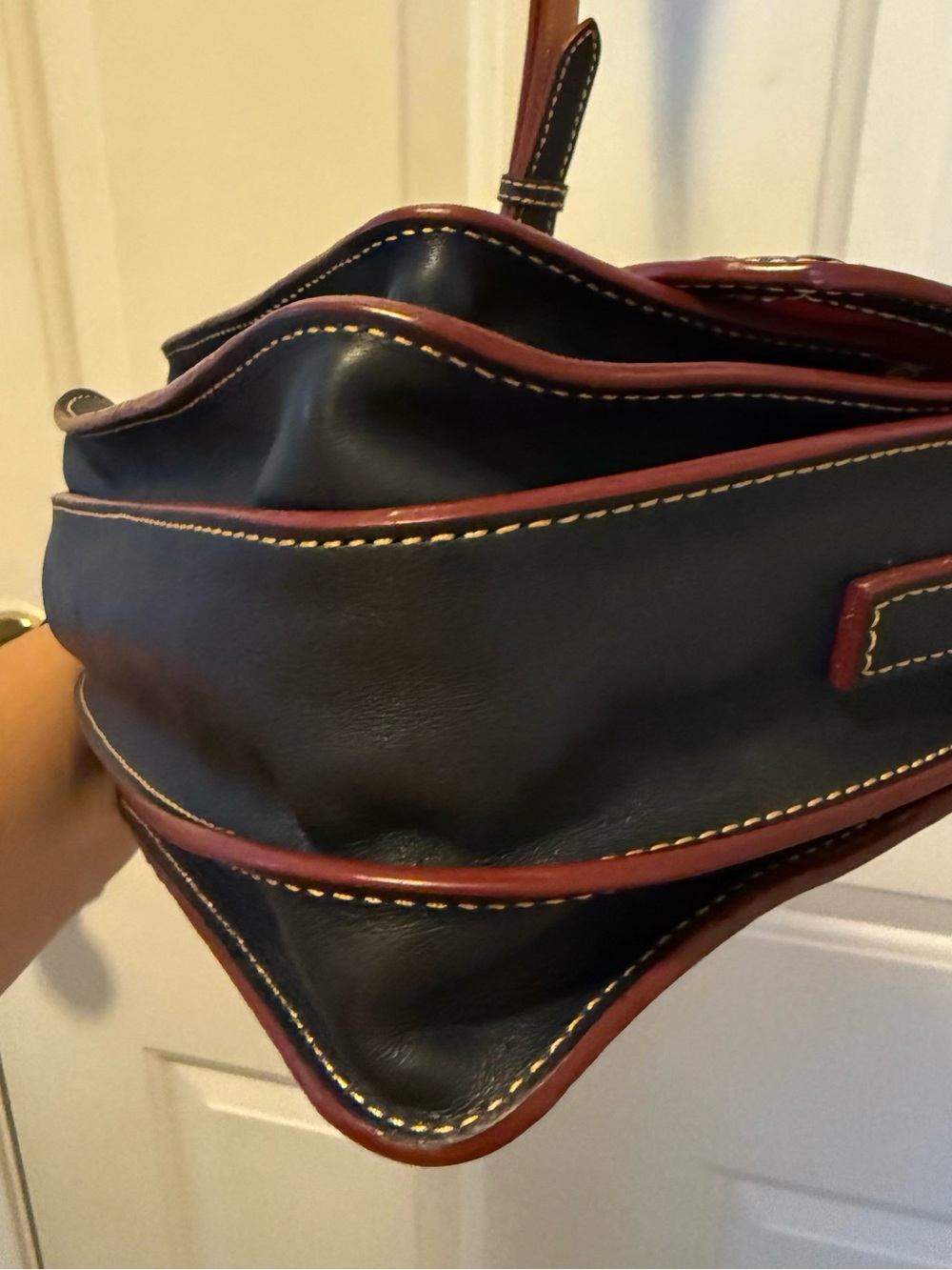 Dooney & Bourke Florentine Leather Binocular shoulder/Crossbody bag- Navy - Picture 9 of 16